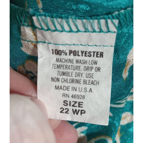 Pablo Shirt Ladies 22W Petite Turquoise Floral‎ vintage Satin - Picture 6 of 7